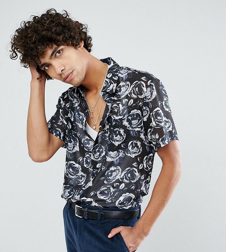 Reclaimed Vintage Inspired Shirt With Rose Print Reg Fit - Black