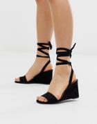 Asos Design Hammock Barely There Tie Leg Wedges In Black