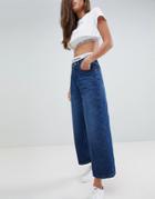 Prettylittlething Wide Leg Cropped Jeans - Blue
