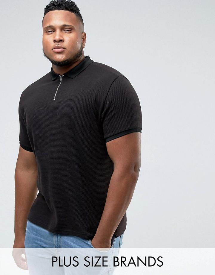 Bellfield Plus Polo Shirt With Half Zip - Black