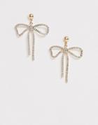 Asos Design Earrings In Crystal Bow Design In Gold Tone - Gold