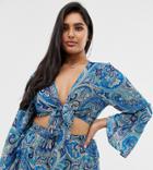 Asos Design Curve Washed Paisley Print Tie Front Beach Top Two-piece - Multi