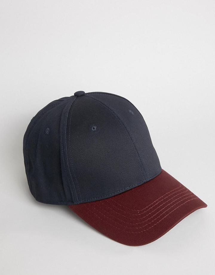 Asos Baseball Cap In Burgundy And Navy - Red