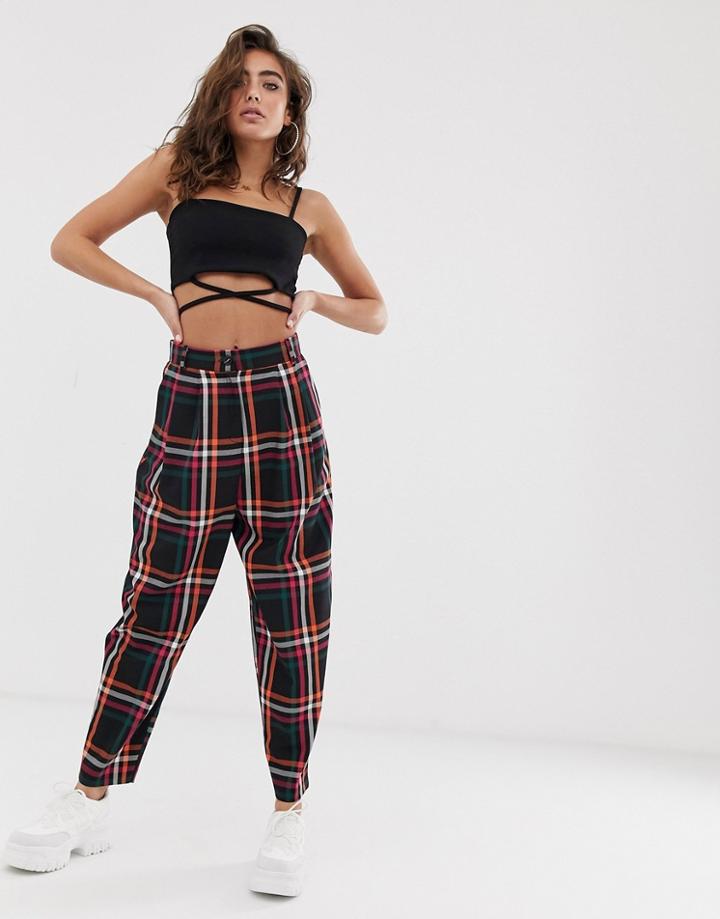 Asos Design Tapered Pants In Wow Colorful Check-multi