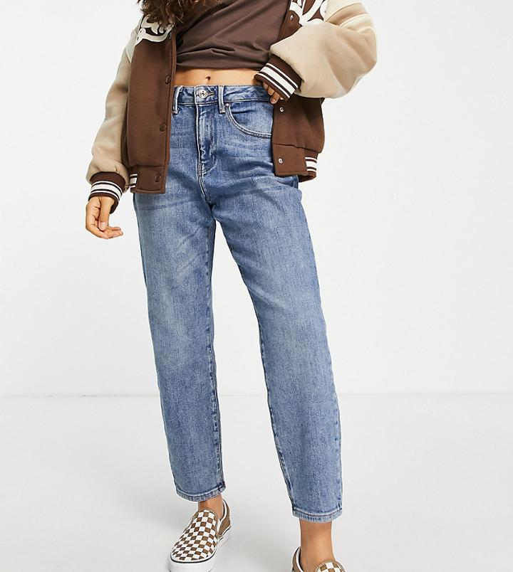 Only Petite Veneda Mom Jeans In Medium Blue Wash-blues