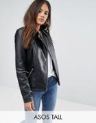 Asos Tall Leather Look Jacket With Zip Sleeves - Black