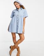 Topshop Revere Collar Throw-on Dress In Bleach Blue
