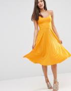 Asos Cami Midi Dress With Pleated Skirt - Yellow