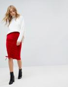 Miss Selfridge Ruched Velvet Midi Skirt - Red