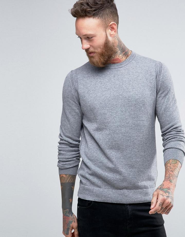 Boss Orange By Hugo Boss Albinon Crew Sweater Merino Blend Knit - Gray