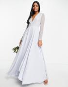 Asos Design Bridesmaid Linear Embellished Bodice Maxi Dress With Wrap Skirt In Blue