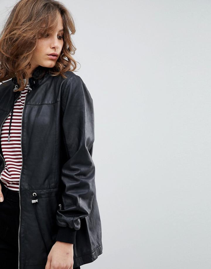 Selected Femme Leather Jacket With Toggles - Black