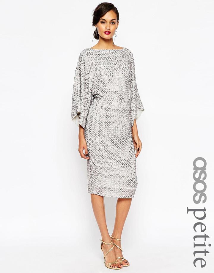 Asos Petite Red Carpet Sequin Grid Kimono Midi Dress - Gray