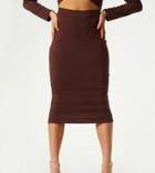 Outrageous Fortune Exclusive Midi Body-conscious Skirt In Chocolate-brown