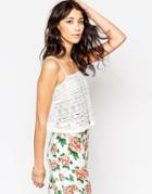 Motel Sunny Crop Top In Bohemien Lace - White