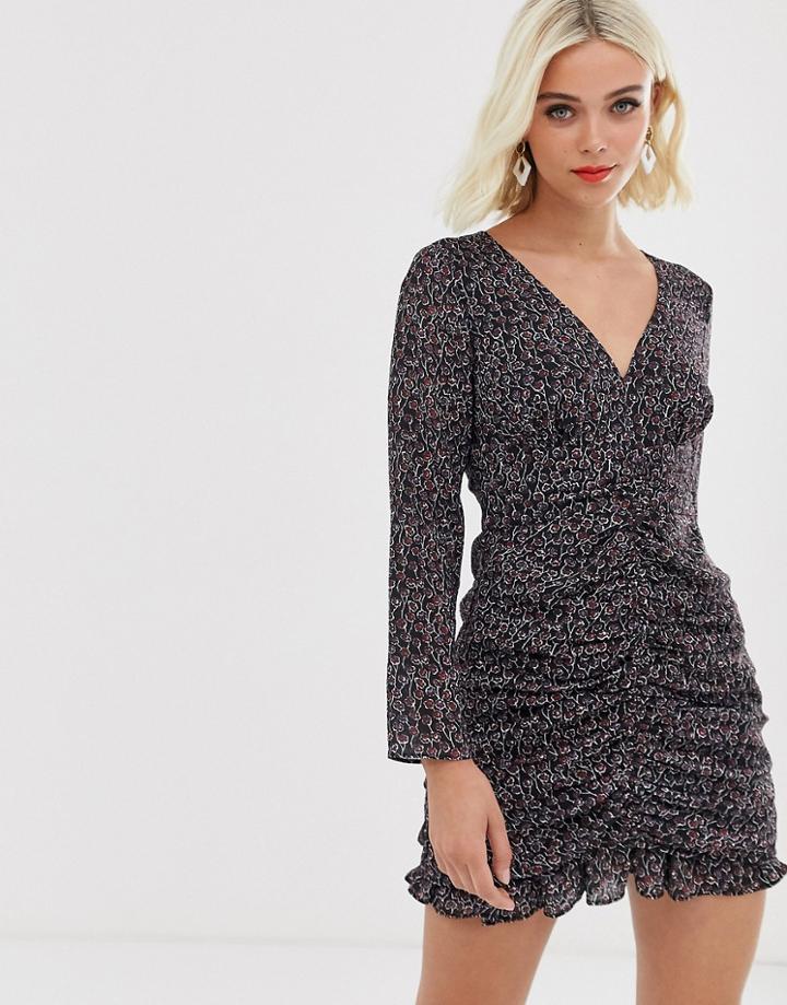 Stevie May Formation Floral Print Ruched Mini Dress-black