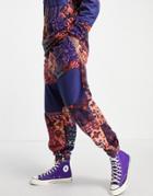 Asos Design Set Oversized Fleece Sweatpants With All Over Print And Nylon Patches-multi