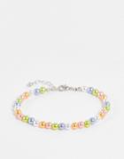 Asos Design 6mm Faux Pearl Festival Bracelet In Multi Color