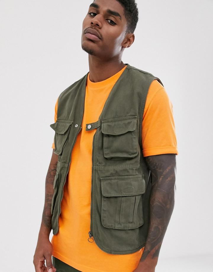 Bershka Utility Tank In Khaki-green