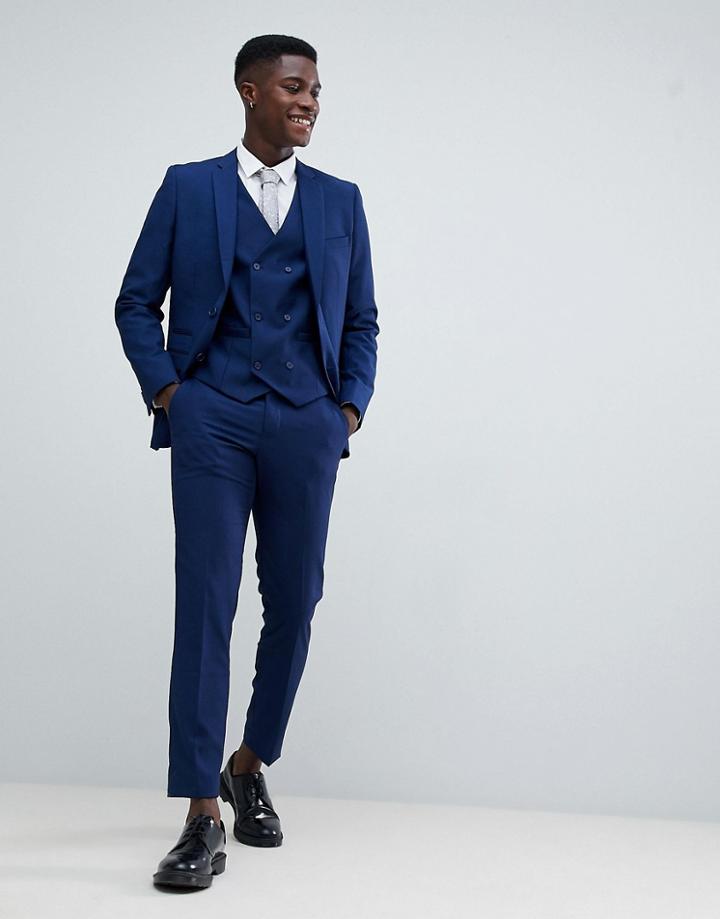French Connection Slim Fit Wedding Double Breasted Scoop Suit Vest-blue