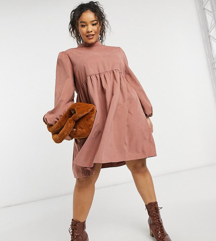 Lola May Curve Smock Dress In Pink