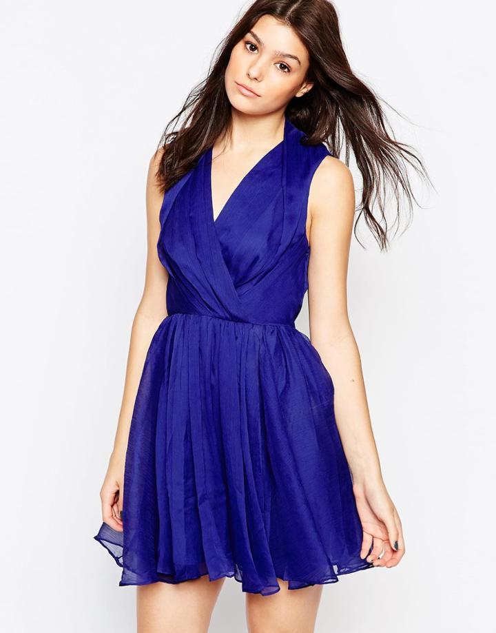 Greylin V Neck Skater Dress With Metal Belt - Cobalt