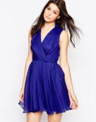 Greylin V Neck Skater Dress With Metal Belt - Cobalt