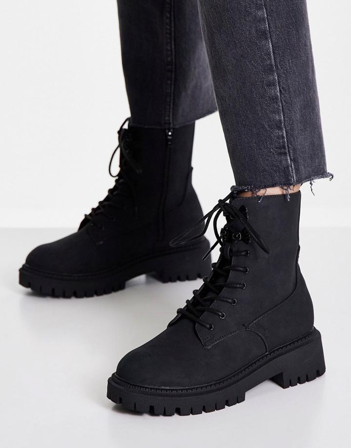 Office Affected Chunky Lace Up Ankle Boots In Black