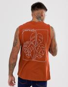 Asos Design Sleeveless T-shirt With Large Line Drawing Embroidery Detail - Brown