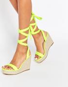 Asos Talent Tie Leg Wedge Sandals - Lime
