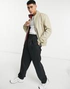 Asos Design Harrington Jacket In Stone With Contrast Check Lining-neutral