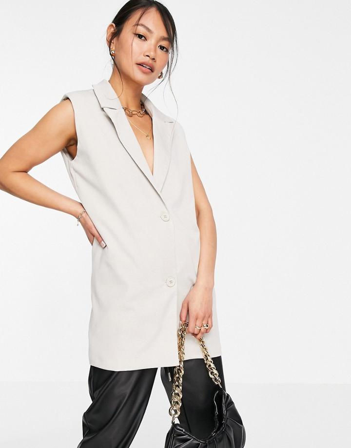 Heartbreak Sleeveless Blazer In Stone - Part Of A Set-neutral