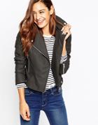 Asos Ultimate Biker Jacket With Piped Detail - Charcoal