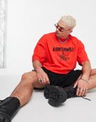 Asos Design Oversized T-shirt In Red With Front Grunge Text Print