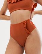 Warehouse Bikini Bottoms With Frill Detail In Ginger - Orange