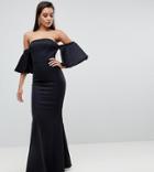 Lipsy Bardot Flueted Sleeve Maxi Dress - Black
