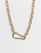 Asos Design Necklace With Chunky Contrast Chain And Carabiner Clasp In Gold Tone - Gold