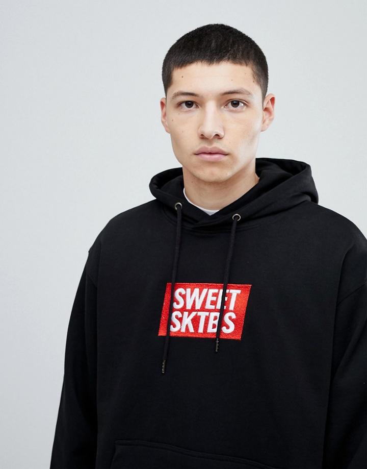 Sweet Sktbs Hoodie With Chest Logo Print In Black - Black