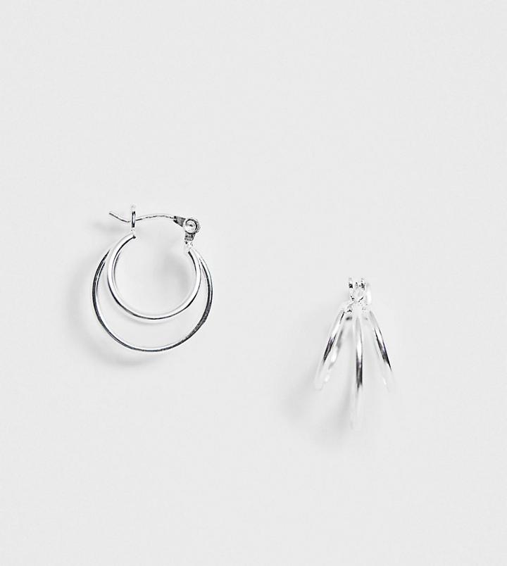Asos Design Sterling Silver Hoop Earrings In Fine Triple Row Design - Silver