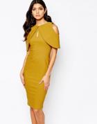Vesper Cold Shoulder Pencil Dress With Keyhole - Yellow