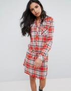 Pepe Jeans Madison Checked Shirt Dress - Red