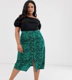Influence Plus Midi Skirt In Zebra Print-green