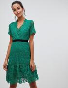 Liquorish Lace Dress With Contrast Waistband - Green