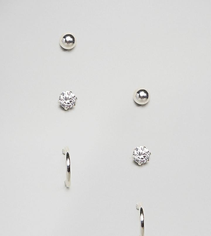 Designb Stud & Hoop Earrings In 3 Pack In Sterling Silver Exclusive To Asos - Silver
