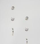 Designb Stud & Hoop Earrings In 3 Pack In Sterling Silver Exclusive To Asos - Silver