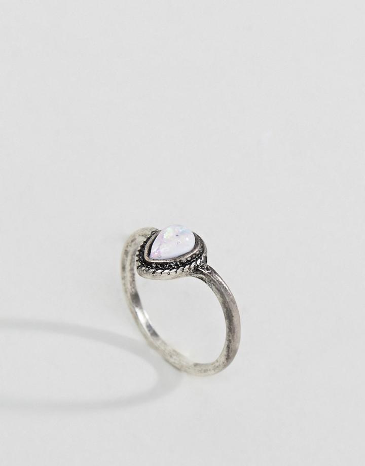 Asos Mini Pear Shape Faux Opal Stone Pinky Ring - Silver