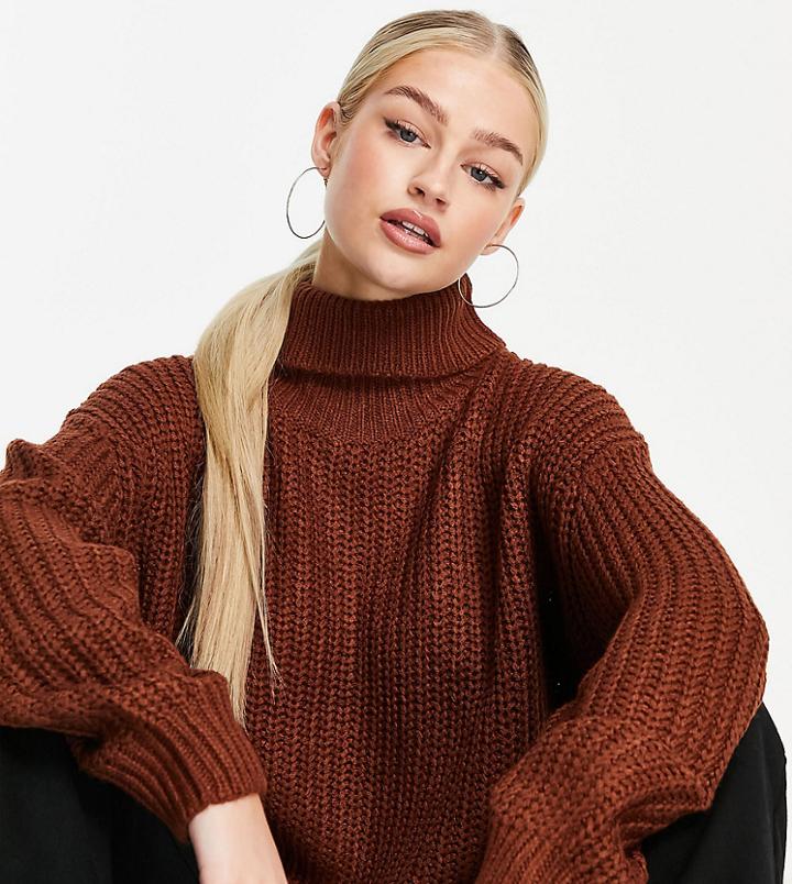 Threadbare Petite Grace Roll Neck Sweater In Chocolate-brown