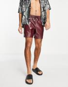 Asos Design Slim Shorts In Faux Leather-red