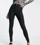 Asos Design Tall Ridley High Rise Skinny Jeans In Coated Black