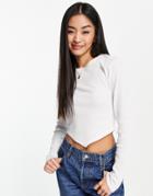 Asos Design Top With Scarf Hem In Waffle In White
